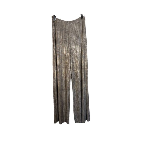 Anthropologie Elevenses Metallic Silver Gold Medium Womens Pants Wide Leg Party - Picture 1 of 10